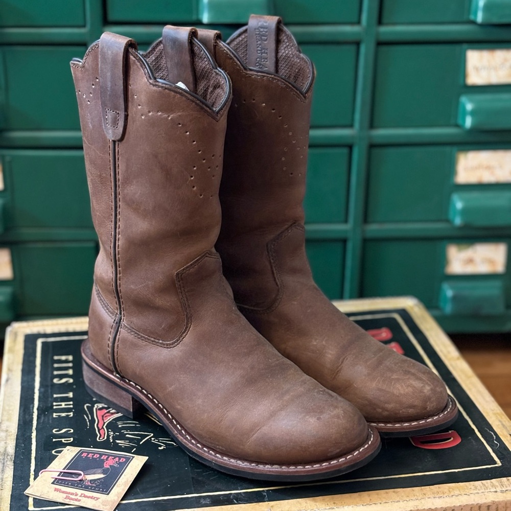 Redhead Destry Leather Riding Boots 7 Brown Cowboy Boot